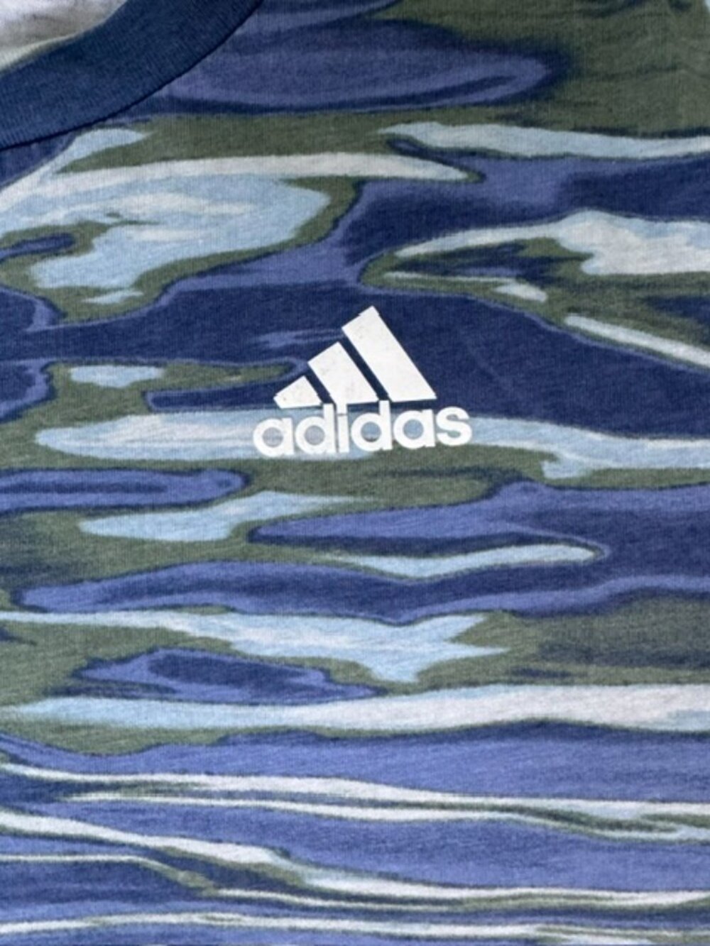 Adidas Boys L 14/16 Liquid Camo T Shirt Blue Green All Over Print Short Sleeve - Picture 2 of 7